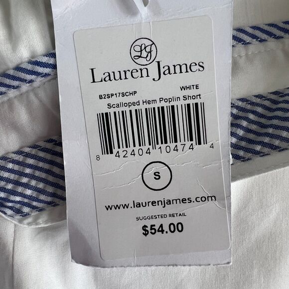 Lauren James Women's Scalloped Hem Poplin Shorts White Size S - New With Tags - Picture 3 of 12